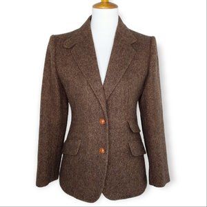 Vintage Charter Club 100% Wool Herringbone Tweed Blazer Size 12P Brown Academia